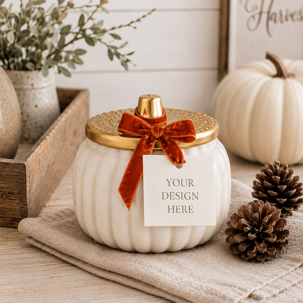 Ivory Harvest Ceramic Pumpkin Candle