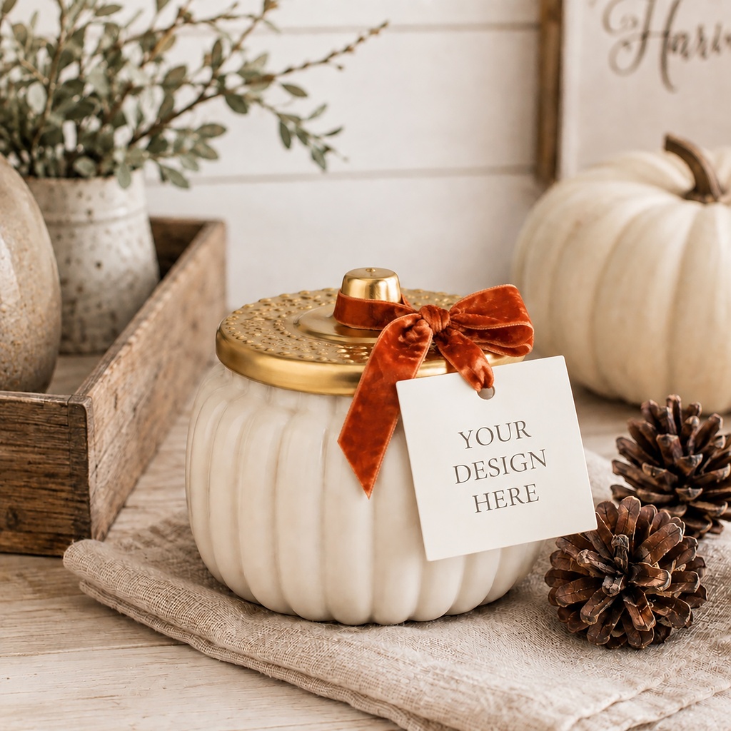 Ivory Harvest Ceramic Pumpkin Candle